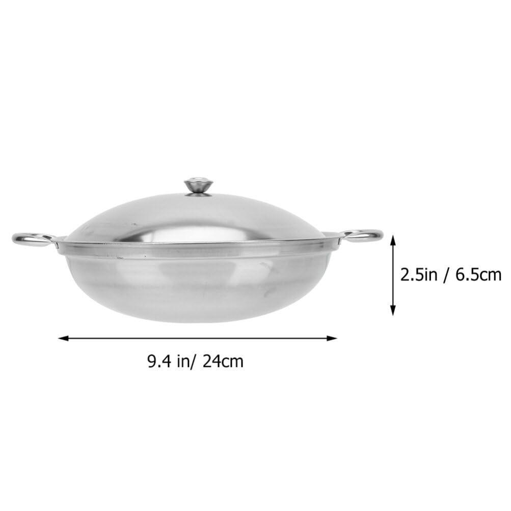 Kichvoe Wok Frying Pan Stainless Steel Wok Pan with Lid 2pcs Double Handle Everyday Pan Nonstick Frying Pan Shabu Pot Seafood Cookware Fits All Stoves for Home Outdoor Camping BBQ 24cm - CookCave