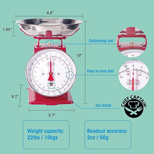 Kitchen Scale White Metal With A Stainless Steel Tray (22-Pound) (RED) - CookCave