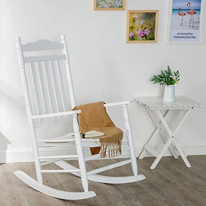 BplusZ Outdoor Wooden Rocking Chair for Patio and Porch - Traditional Indoor Outside Furniture Rocker for Lawn, Backyard and Garden, White - CookCave