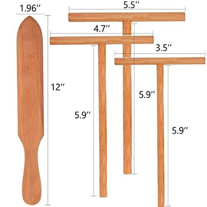 Crepe Spreader and Crepe Spatula Turner Set,Convenient Sizes to Fit Any Crepe Pan Maker - 100% Natural Wooden Crepe Spatula Set for Crepe Tools - CookCave