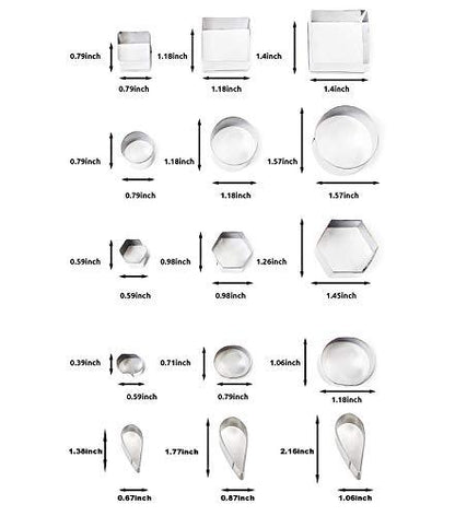 Mini Cookie Cutter Shapes Set - 30 Small Molds to Cut Out Pastry Dough, Pie Crust & Fruit - Tiny Stainless Steel Metal Stamps Star Flower Round Heart Square Triangle Oval Raindrop Geometric Shapes - CookCave