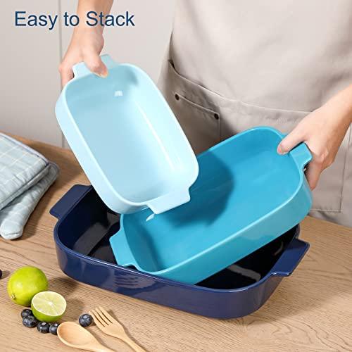 LOVECASA Casserole Dishes for Oven, Ceramic Baking Dishes Set of 3, Rectangular Lasagna Pans Deep with Handles, Oven to Table Baking Pans for Cake, Dessert, Party and Daily Use, Blue Series(9.7"/12.1"/14.4") - CookCave