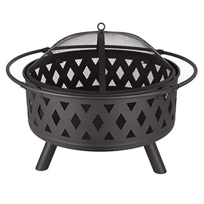 Fire Pit Set, Wood Burning Pit - Includes Screen, Cover and Log Poker - Great for Outdoor and Patio, 32 inch Round Crossweave Firepit by Pure Garden - CookCave