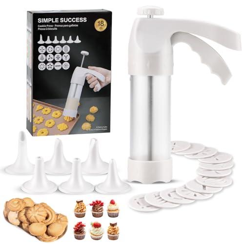 Dacono Cookie Press for Baking, Spritz Cookie Press, Cookie Press Gun Kit with 12 Cookie Press Discs and 6 Icing Tips, for DIY Biscuit Maker, Cake Icing Decoration,White - CookCave