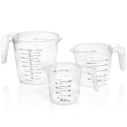 Terbold 3pc Measuring Cup Set in Clear Plastic with Long Handles - 1 Cup, 2 Cup, 1 Quart Sizes - CookCave