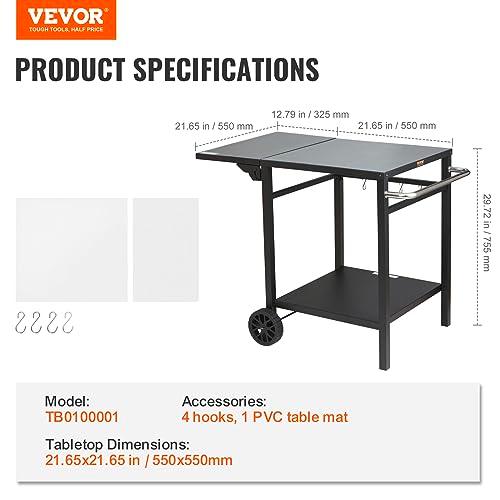 VEVOR Outdoor Grill Dining Cart with Double-Shelf, BBQ Movable Food Prep Table, Multifunctional Foldable Iron Table Top, Portable Modular Carts for Pizza Oven, Worktable with 2 Wheels, Carry Handle - CookCave