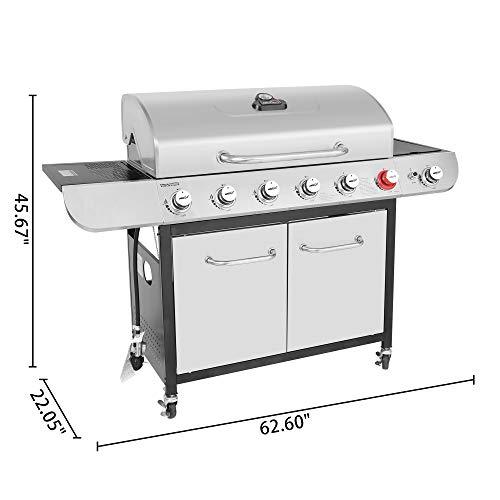 Royal Gourmet US-SG6002R 6 BBQ Liquid Propane Grill with Sear and Side Burners, 71,000 BTU Cabinet Style Stainless Steel Gas Griller, Silver - CookCave