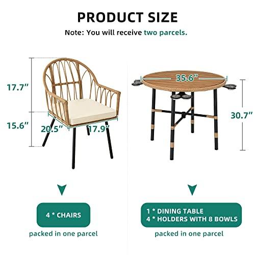 YITAHOME 5 Pieces Outdoor Patio Dining Table Chair Set,Wicker Patio Dining Set,Outdoor Rattan Dining Table Set for Patio, Backyard, Balcony, Garden (with Umbrella Hole) - CookCave