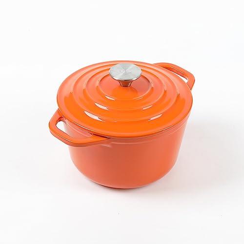 HAWOK Enameled Cast Iron Dutch Oven with Lid, 1.5 Quart Deep Round Dutch Oven with Dual Handles, Orange - CookCave