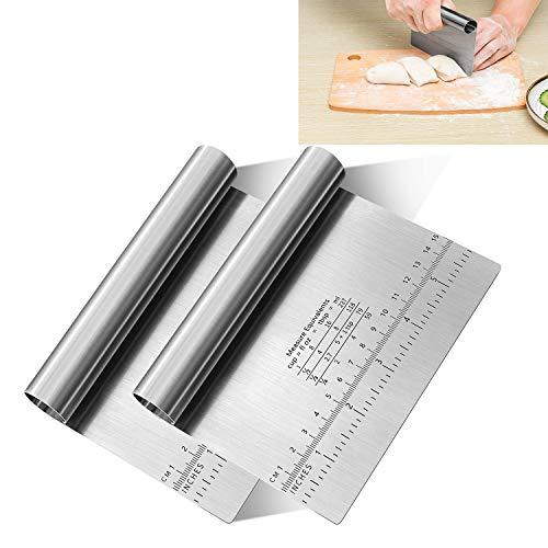 Pro Dough Pastry Scraper/Cutter/Chopper Stainless Steel Mirror Polished with Measuring Scale Multipurpose- Cake, Pizza Cutter - Pastry Bread Separator Scale Knife 2PCS - CookCave