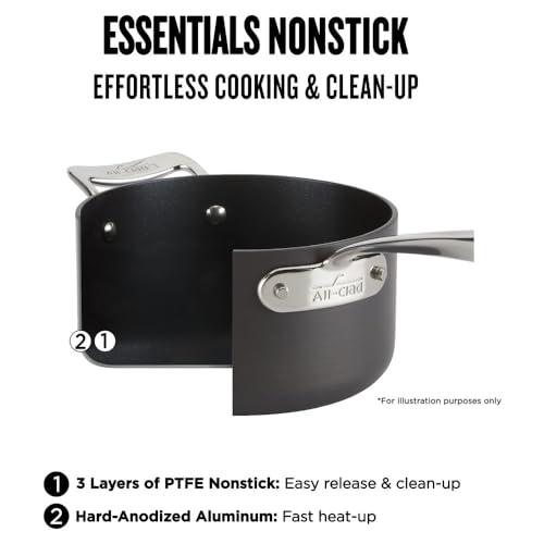 All-Clad Essentials Hard Anodized Nonstick Fry Pan Set 2 Piece, 8, 10,5 Inch Oven Broiler Safe 500F, Lid Safe 350F Pots and Pans, Cookware Black - CookCave