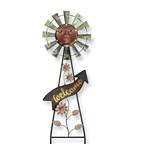 TERESA'S COLLECTIONS Yard Art Sign Sun Metal Wind Spinner with Solar Garden Lights, 36.6 Inch Vivid Sun Face Windmill Garden Decor for Outside, Outdoor Decorative Stake Lawn Ornaments Patio Decoration - CookCave