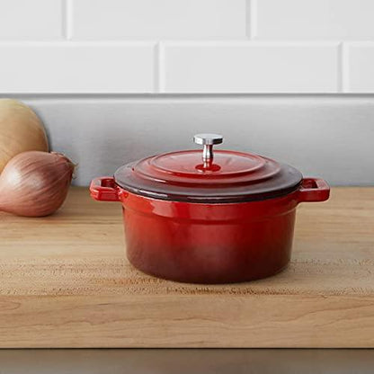 AmazonCommercial Enameled Cast Iron Covered Small Round Cocotte, 18 Ounce, Red - CookCave