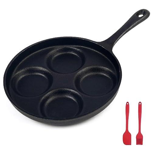 waykea 4-Cup Cast Iron Fried Egg Pan 9.5” Pancake Pan Burger Omelet Cooker Griddle Egg Skillet for Breakfast, Kitchen Cookware for Gas Stove & Induction Cooker - CookCave