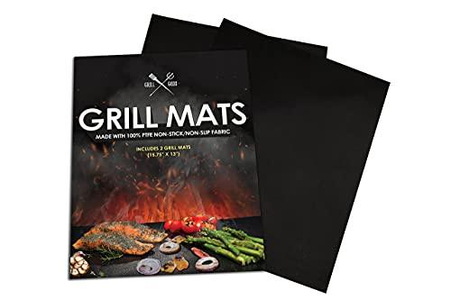 Grill Gods Grill Mat - Premium BBQ Grill Mats - Non Stick Non Slip Cooking Mats (Set of 2) - Easy to Clean and Reusable Grilling Accessories - 15.75 x 13 Inches - CookCave