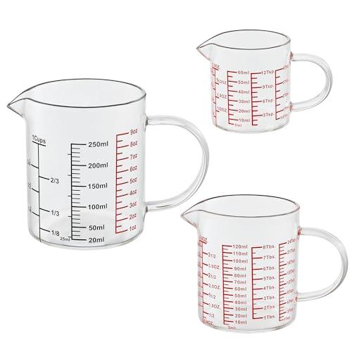 Ackers BORO3.3 Glass Measuring Cup Set-[Insulated handle | V-Shaped Spout]-Includes 60ml(2OZ), 120ml(4OZ), and 250ml(8OZ) Glass Measuring Beaker for Kitchen or Restaurant, Easy to Read - CookCave