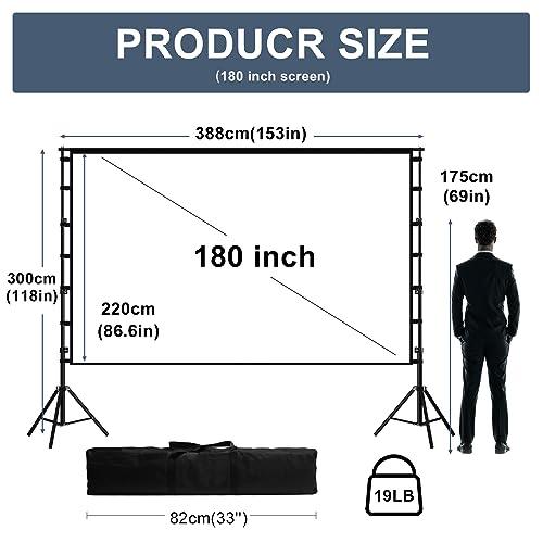 180 inch Projector Screen with Stand,HUANYINGBJB Outside Projection Screen, Portable 16:9 4K HD Rear Front Movie Screen with Carry Bag for Theater Backyard Movie Night,Cinema School, Churches,Parties - CookCave