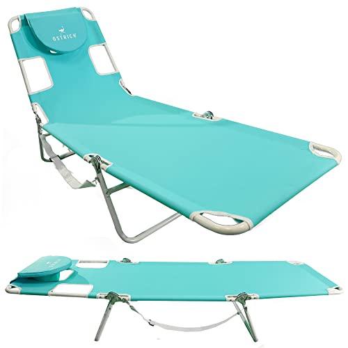 Ostrich Outdoor Folding Adjustable Recliner Chaise Lounge Chair for Beaches, Lakes, and Backyard Pools with Carrying Straps - CookCave