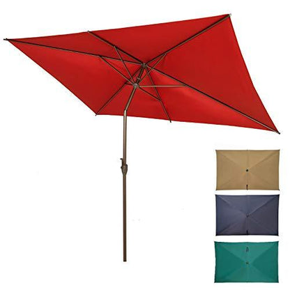 Ogrmar 6.5x10ft Patio Umbrella Rectangular Outdoor Table Umbrella with Crank & Push Button Tilt for Terrace, Backyard, Garden, Courtyard, Swimming Pool, Lawn (Dark Red) - CookCave