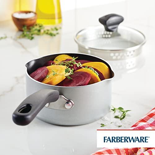 Farberware Cookstart DiamondMax Nonstick Straining Saucepan, Dishwasher Safe, 1 Quart, Silver - CookCave