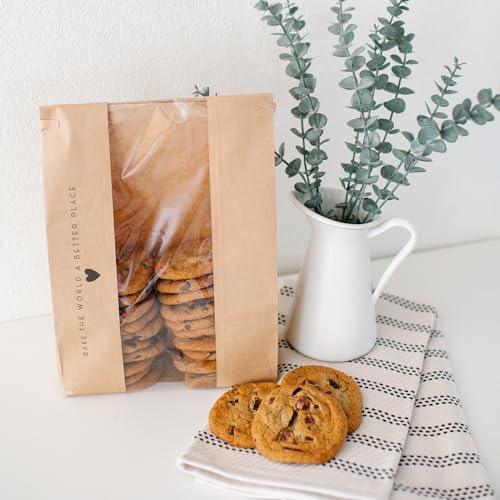 50 pk Paper Bread Bags for Homemade Bread Gift Giving | Kraft Paper Bread Loaf Bags with Window | Sourdough Bread Bags for Gifting | Tin Tie Tab | Cookies | Bakery | Treat Packaging | Home Kitchen - CookCave