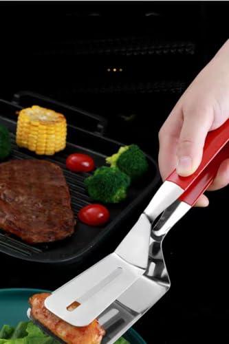 PHCYAS 9.85 Inch Multifunctional Stainless Steel Cooking Tongs Food Flip Shovel Clamp for Steak Fish Bread Hamburger BBQ Frying Pancake Pies Pizza Anti-Scald Extended Handle Spatula Tongs - CookCave