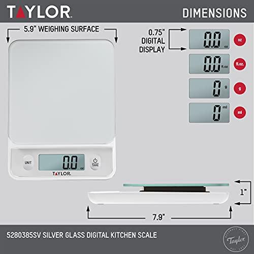 Taylor Glass Top Food Scale with Touch Control Buttons, 11 lb Capacity, Silver - CookCave