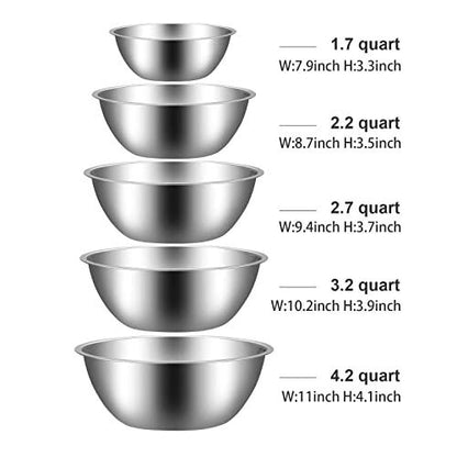 ChaoChuHui 5 packs Thicker Stainless Steel Flat Bottom Mixing Bowls, Nesting Mixing Bowls for Space Saving Storage, Polished Mirror Mixing Bowl Set for Kitchen - Great for Cooking, Baking, Prepping - CookCave