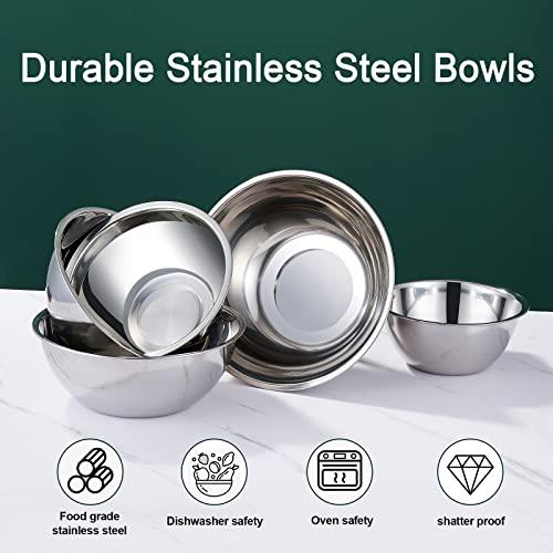 ChaoChuHui 5 packs Thicker Stainless Steel Flat Bottom Mixing Bowls, Nesting Mixing Bowls for Space Saving Storage, Polished Mirror Mixing Bowl Set for Kitchen - Great for Cooking, Baking, Prepping - CookCave