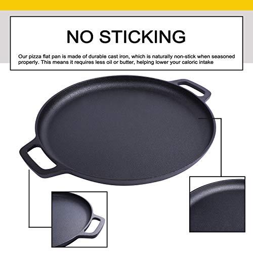 Max K 14-Inch Pizza Pan with Handles - Preseasoned Cast Iron Cooking Pan for Baking, Roasting, Frying - Black - CookCave