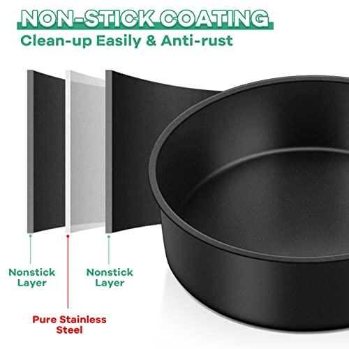 TeamFar 6 Inch Cake Pan, Round Baking Layer Cake Pan Set of 3, with Non-Stick Coating Stainless Steel Core for Birthday, Party, Wedding, Healthy & Heatproof, Release Easily & Easy Clean - CookCave