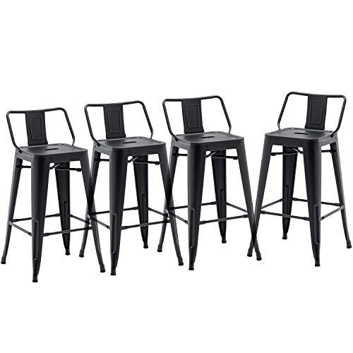 HAOBO Home 26" Low Back Metal Counter Stool Height Bar Stools [Set of 4] for Indoor/Outdoor Barstools, Matte Black - CookCave