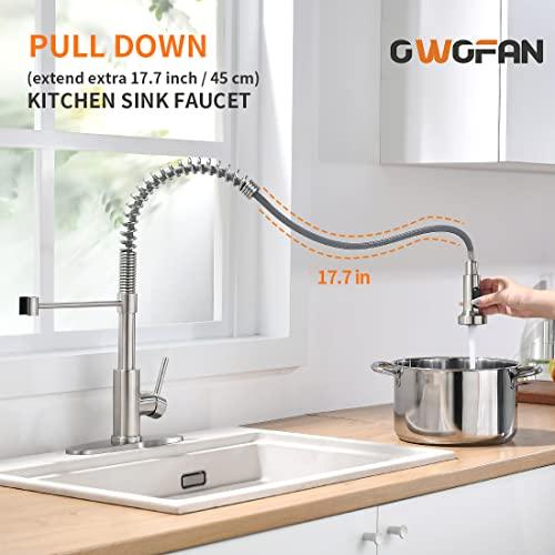 OWOFAN Kitchen Faucet with Pull Down Sprayer Brushed Nickel Stainless Steel Single Handle Pull Out Spring Sink Faucets 1 Or 3 Hole Dual Function for Farmhouse Camper Laundry Utility Rv Wet Bar - CookCave