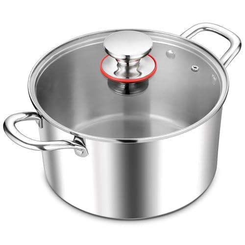 E-far 8 Quart Stock Pot with Lid, 18/10 Tri-ply Stainless Steel Stockpot for Induction Ceramic Gas Stoves, Heavy Duty Cooking Pot for Pasta Soup Stewing Simmering, Oven and Dishwasher Safe - CookCave