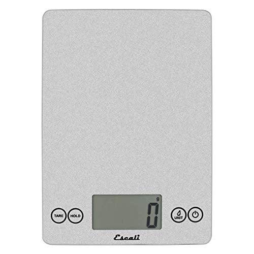 Escali Arti Glass Food Scale Digital Countertop Kitchen, Baking and Cooking Scale with Nutrition and Calorie Counter, 15-Pound Capacity, 9" x 6.5" x .75", Shiny Silver - CookCave