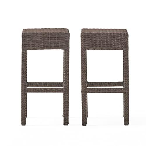 Christopher Knight Home Milton Outdoor Wicker Backless Bar Stools, 2-Pcs Set, Dark Brown - CookCave