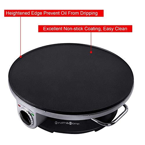 Health and Home Crepe Maker - 13 Inch Crepe Maker & Electric Griddle & Non-stick Pancake Maker-Crepe Pan (Silver-A) - CookCave