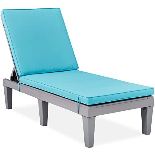 Best Choice Products Outdoor Lounge Chair, Resin Patio Chaise Lounger for Poolside, Backyard, Porch w/Seat Cushion, Adjustable Backrest, 5 Positions, 330lb Capacity - Gray/Teal - CookCave