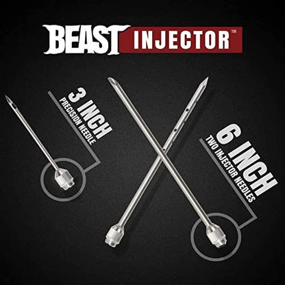 Grill Beast - 304 Stainless Steel Meat Injector Kit with 2-oz Large Capacity Barrel and 3 Professional Marinade Needles - CookCave