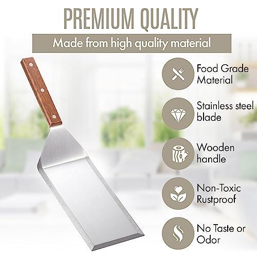 LUSHIG 8” Extra-Large Sturdy Stainless Steel Spatula Hamburger Turner with Strong Wooden Handle – Professional Commercial Food Flipper Scraper for Grilling Cooking, Baking for Your Flat Top - CookCave