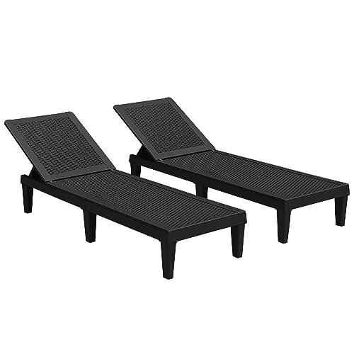 Devoko Outdoor Chaise Lounge Chair Set of 2 for Outside Pool Patio, Adjustable Waterproof Easy Assembly Chaise Lounge Outdoor (Black) - CookCave