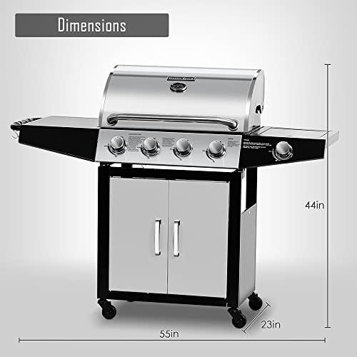 MASTER COOK Gas Grill, BBQ 4-Burner Cabinet Style Grill Propane with Side Burner, Stainless Steel - CookCave