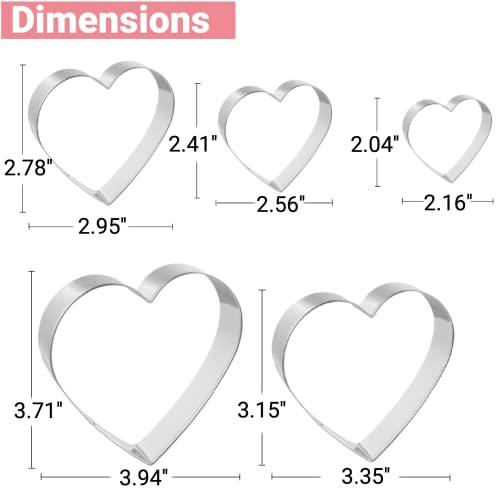 JOB JOL Cookie Cutters 5 PCS, Heart Cookie Cutters, 2'' to 4'', for Valentine's Day - CookCave