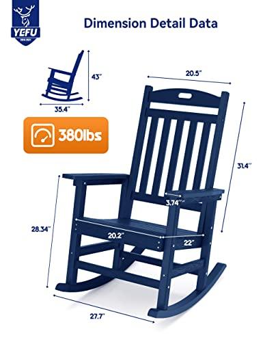 YEFU Outdoor Rocking Chair, Poly Lumber Patio Rocker Chair with High Back, Poly Rocking Chair Look Like Real Wood, Widely Used for Lawn, Porch, Backyard, Indoor and Garden,380lb Heavy Duty(Dark Navy) - CookCave