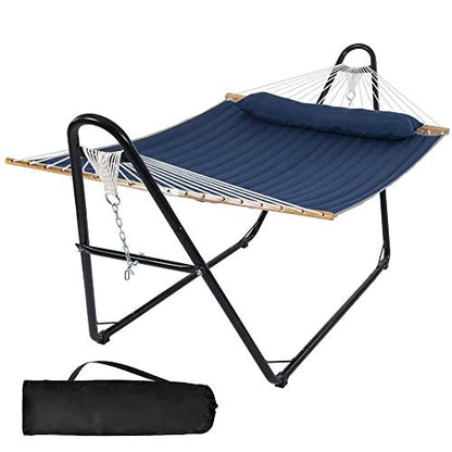 SUNCREAT Hammocks for Outside with 10 ft Stand, Space Saving Heavy Duty Backyard Standing Hammock, Blue - CookCave
