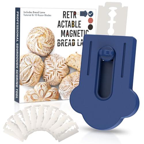 MEKER Bread Lame, Extractable Magnetic Dough Scoring Tool for Sourdough Bread Baking & Making, Includes Scoring Patterns Booklet and 10 Razor Blades, Blue - CookCave