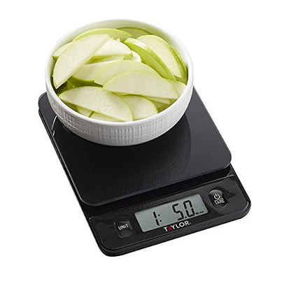 Taylor Glass Top Food Scale with Touch Control Buttons, 11 lb Capacity, Black - CookCave