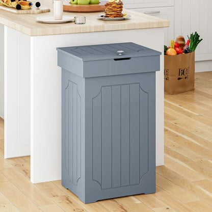 JEROAL Wood Kitchen Trash Can, Trash Can Cabinet, 23 Gallon Large Kitchen Garbage Can with Lid, Dog Proof Trash Can, Recycle Trash Bin for Kitchen, Bathroom Home and Outdoor, Gray - CookCave