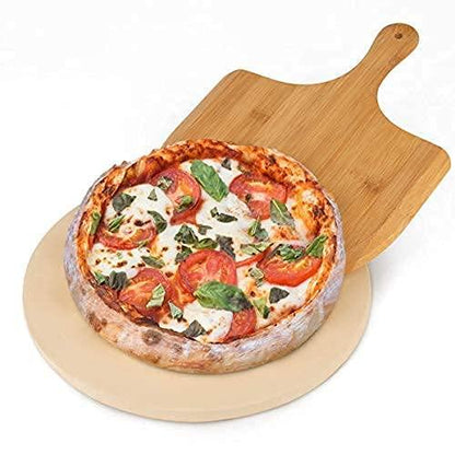 AUGOSTA Round Pizza Stone for Oven and Grill, Free Pizza Peel Paddle, Durable and Safe Baking Stone for Grill, Thermal Shock Resistant Cooking Stone, 13 Inch - CookCave