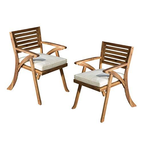 Christopher Knight Home Hermosa Outdoor Acacia Wood Arm Chairs, 2-Pcs Set, Teak Finish / Cream - CookCave